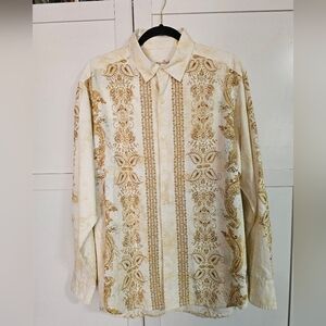 VTG 80s Tommy Bahama Silk Blend Shirt Mens M Beige Gold Baroque Paisley Panel